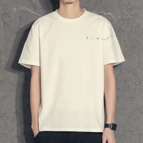 韩版刺绣百搭白色t恤男士短袖体恤2023夏季新款半袖潮牌文艺tee男图片