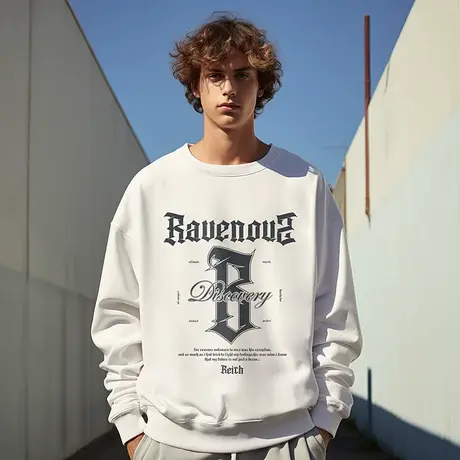 B字母美式复古大码卫衣男装纯棉重磅高街加肥加大外套加绒春初秋商品大图