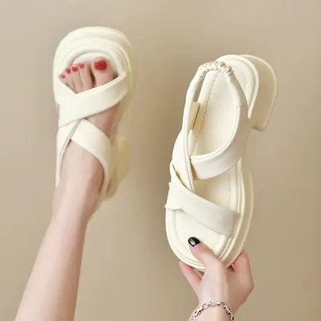 仙女风凉鞋女夏天外穿2023年新款粗跟女鞋松糕底沙滩运动厚底凉鞋图片