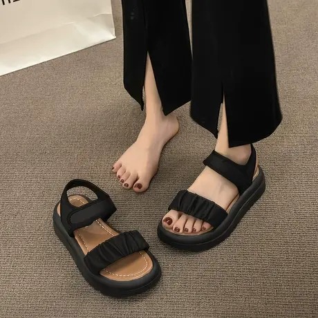 凉鞋女2023新款夏季厚底休闲运动孕妇沙滩鞋踩屎感平底学生罗马鞋图片