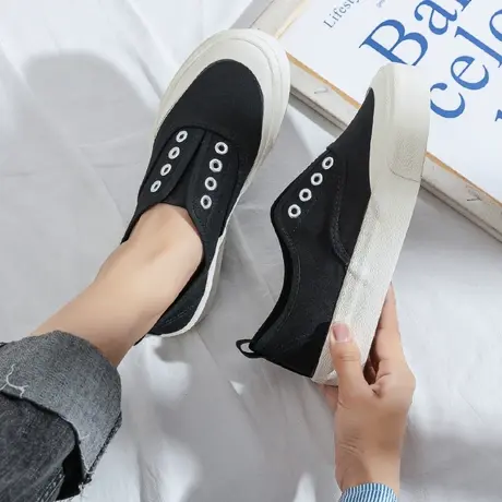 帆布鞋女2021夏季新款韩版ulzzang百搭学生休闲板鞋一脚蹬懒人鞋图片
