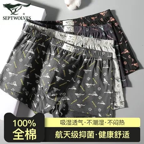 七匹狼男士内裤纯棉100%全棉四角裤男款中老年爸爸大码平角短裤头商品大图