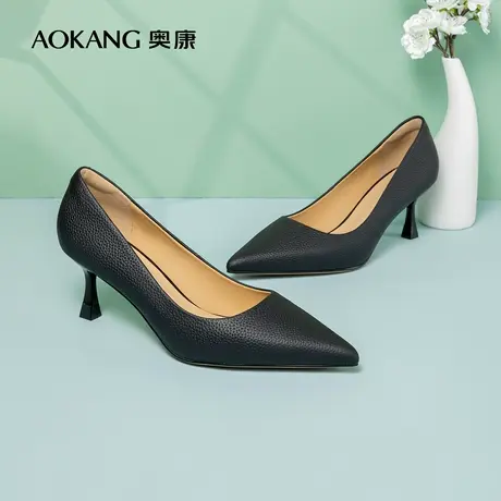 【官方直营】奥康2022秋季真皮尖头一脚蹬皮鞋商务正装细高跟鞋女商品大图