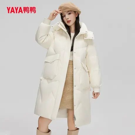 鸭鸭羽绒服女2023年冬季长款连帽纯色休闲时尚韩版保暖外套C图片