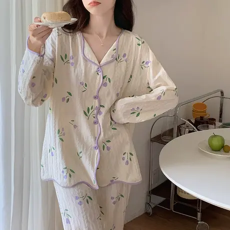 南极人睡衣女纯棉春秋款长袖长裤甜美网红风家居服套装可外穿新款商品大图