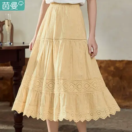 茵曼官方旗舰店复古文艺半身裙女2023夏季新款松紧腰中长A字裙子图片
