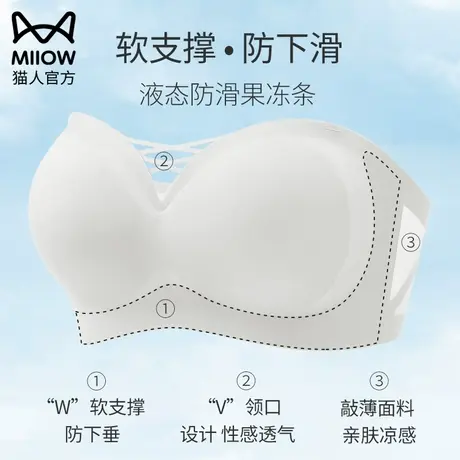 猫人夏季薄女款软支撑防下滑透明隐形无肩带内衣露肩美背文抹胸罩图片