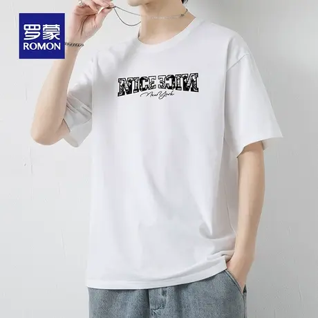 罗蒙男士纯棉短袖T恤夏季薄款印花圆领休闲半袖男装上衣服大码体t商品大图