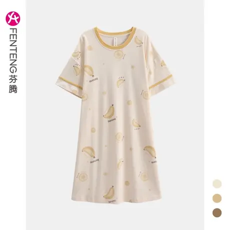 芬腾纯棉睡裙女夏季薄款短袖圆领甜美卡通少女全棉大码家居服睡衣商品大图