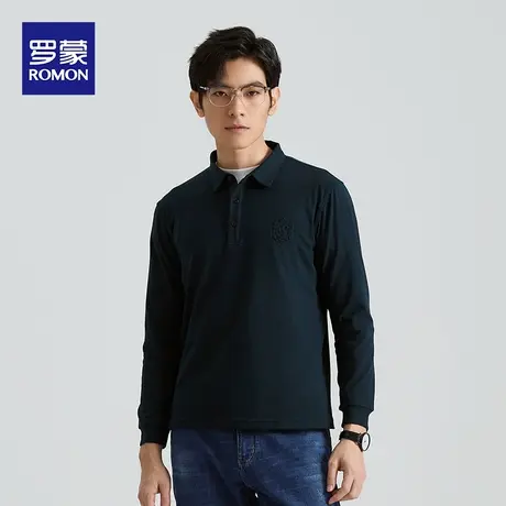 罗蒙长袖t恤男士秋季商务休闲翻领弹力Polo衫中年打底衫体恤上衣图片