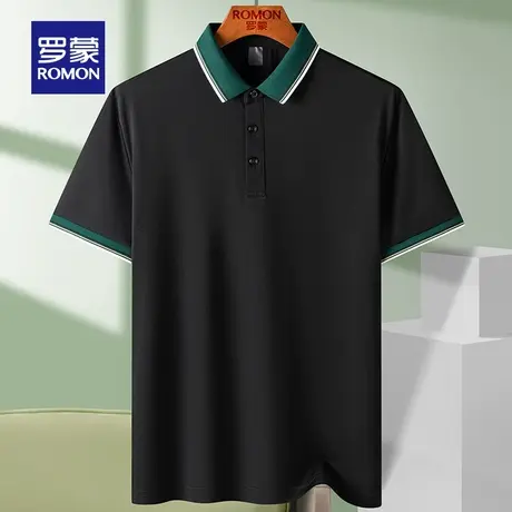 【含桑蚕丝】罗蒙polo衫男士2024夏季新款纯色潮流休闲短袖t恤衫图片