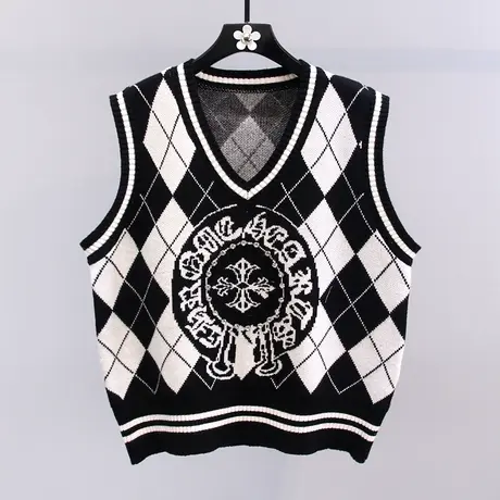 复古V菱格针织马甲女秋季2023年新款宽松高级感百搭无袖毛衣背心图片