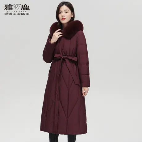 雅鹿大狐狸毛领系带羽绒服女中长款2022冬季新款休闲连帽保暖外套商品大图