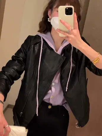 复古港风皮衣短款小个子外套女2023春季新款pu皮夹克气质显瘦上衣商品大图