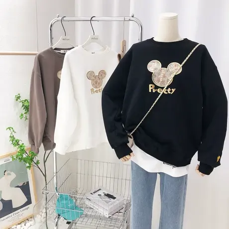 2021秋冬新款韩国东大门chic复古港风蕾丝加绒卫衣摇粒绒保暖打底商品大图