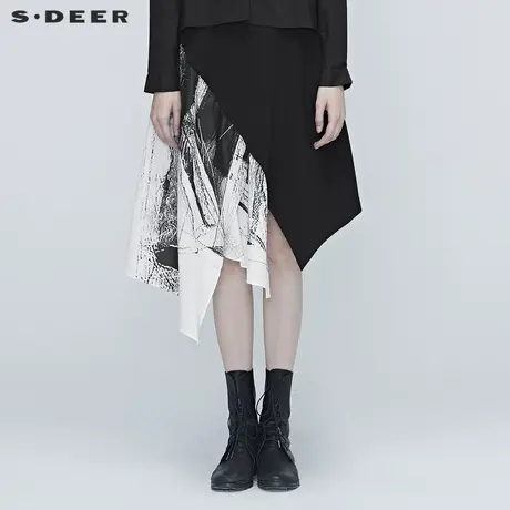 sdeer圣迪奥女装愫黑拼接长裙凡尔赛裙半身裙女秋裙子S20381108图片
