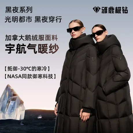 【雅鹿极钻鹅绒服】黑夜系列中长款羽绒服女冬季新款外套加厚户外商品大图