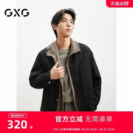 GXG男装PU皮拼接夹克25年春新品翻领夹克时尚宽松外套#G25D211023图片