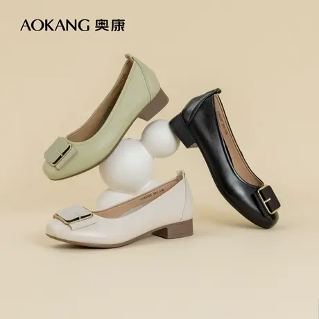 奥康女鞋2024春秋季真皮舒适通勤鞋低跟浅口时尚方扣工作单鞋女图片