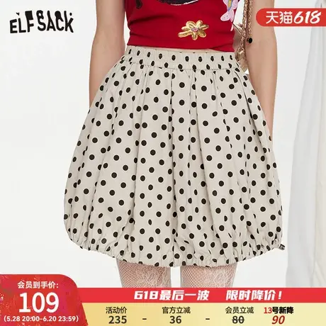 妖精的口袋高腰波点褶皱花苞半身裙女2025夏季新款甜美小个子短裙图片