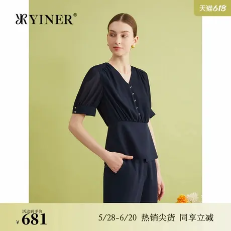 YINER音儿专选夏季法式细纹微肌理优雅雪纺上衣亲肤衬衫图片