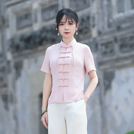 筠雅夏季旗袍式上衣唐装女改良版佛系复古中式禅意茶服素衣24J151商品大图