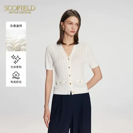 【含桑蚕丝】Scofield女装气质V领短袖针织衫气质T恤夏季针织外套商品大图