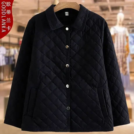 中年妈妈冬装轻薄款棉服女大码宽松洋气翻领夹棉短款羽绒棉衣外套商品大图