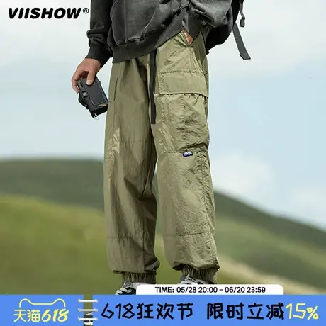 VIISHOW宽松立体大口袋微锥工装裤男士简约百搭休闲束脚冲锋裤男商品大图