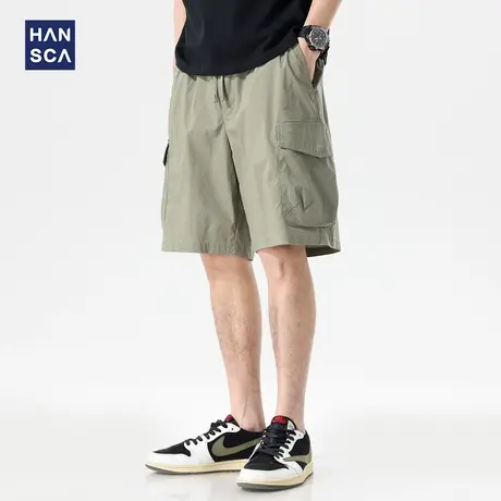 hansca细格纹户外冰丝工装短裤男2025夏季宽松大口袋休闲五分裤子商品大图