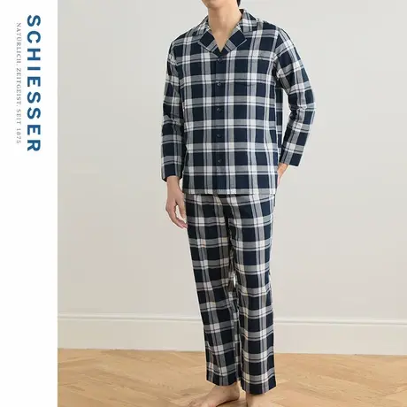 SCHIESSER舒雅男士纯棉软糯亲肤梭织格子翻领睡衣家居服套装22438图片