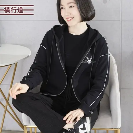 2023新款冬装连帽撞色绣花落肩宽松长袖外套女装纯色妈妈大码上衣商品大图