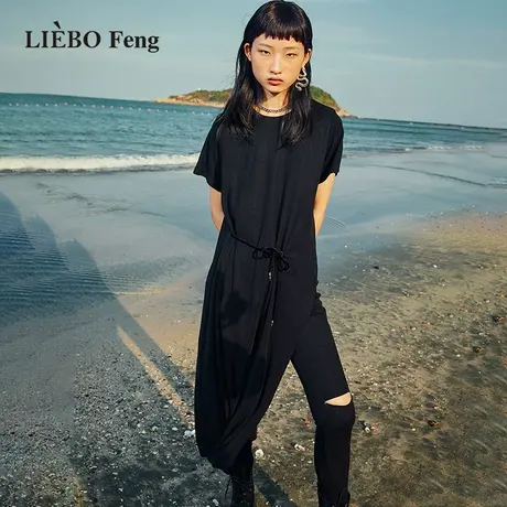 裂帛LIEBOFeng原创设计chic简约小黑裙老虎刺绣黑色连衣裙送袖套图片