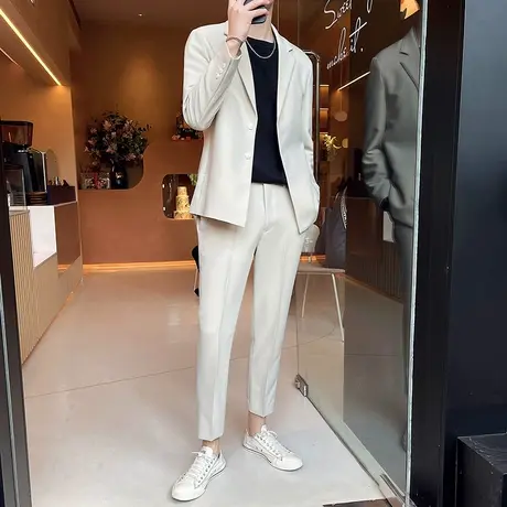 气质白色小香风西服外套男高级感轻熟痞帅宽松套装休闲单西上衣潮商品大图