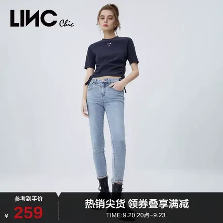 LINCCHIC金羽杰裤子经典弹力修身小脚裤黑色牛仔裤女S221JE329商品大图