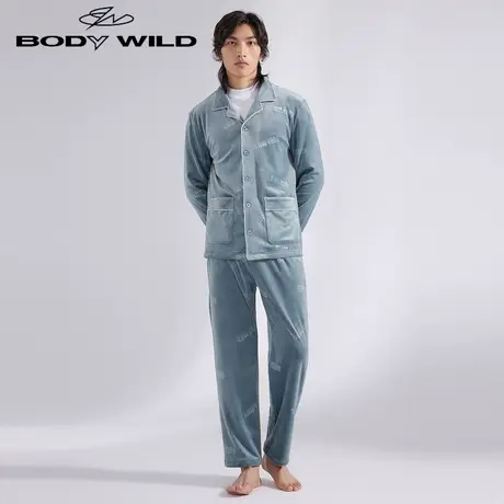 BODYWILD男士长袖睡衣睡裤套装长裤保暖家居服冬天长款男ZBN43WR1图片