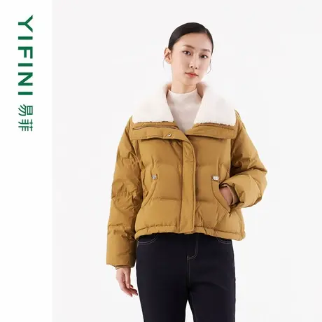 [专柜同款]Yifini/易菲方领大翻领拼接毛领宽松短款保暖羽绒服女商品大图
