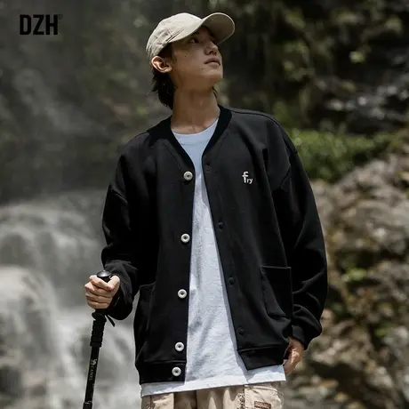 男生黑色华夫格卫衣男春秋季潮牌刺绣外套男装2023年新款长袖上衣商品大图