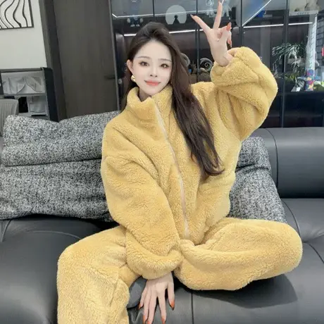 家居服套装女爆款2025秋冬季加绒加厚双面北极绒两件套珊瑚绒睡衣图片