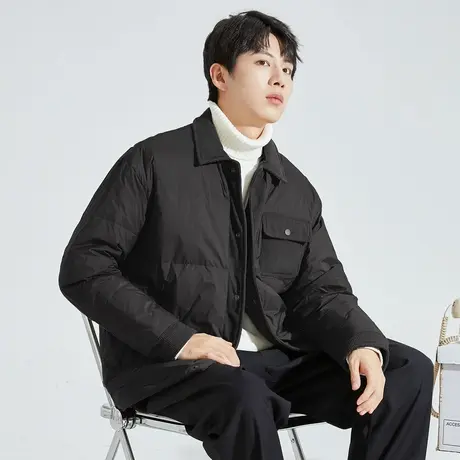 唐狮冬季新款男羽绒服灯芯绒翻领拼接衬衫休闲加厚夹克外套潮TD商品大图