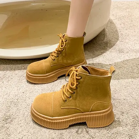 马丁靴女款秋天2023年新款厚底增高欧货炸街大黄靴高级感小短靴潮商品大图