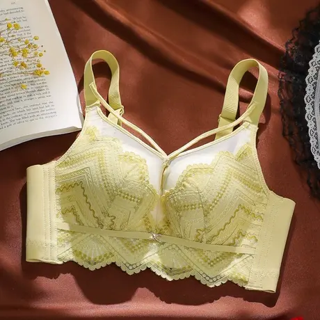 文胸聚拢收副乳性感蕾丝上托无钢圈中厚杯2023秋季新款小胸内衣女图片