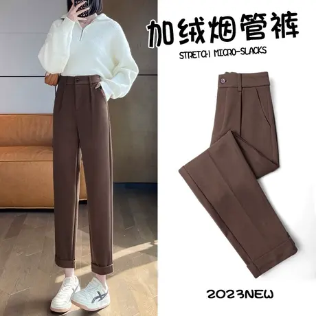 毛呢裤子女2023秋冬季西裤显瘦小个子哈伦直筒裤九分锥形烟管裤子商品大图