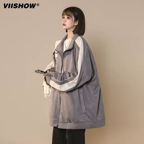 VIISHOW美式麂皮绒棒球服男宽松复古休闲夹克男生秋高级感外套男商品大图