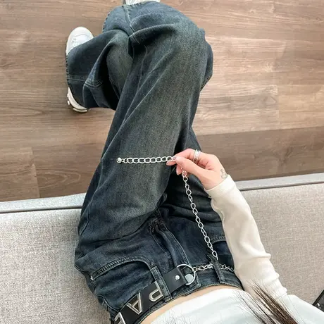 窄版阔腿牛仔裤女秋季2023年新款复古高腰梨形身材裤子直筒拖地裤商品大图