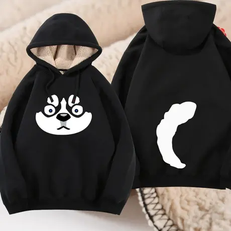 秀洛哈士奇衣服二傻子狗狗羊羔绒卫衣男连帽加绒加厚二哈卡通上衣图片