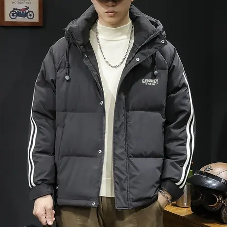 鸭绒羽绒服男冬季2023新款潮牌大码男士连帽外套条纹字母刺绣爆款商品大图