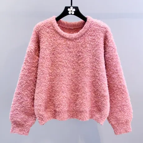 日系慵懒风软糯毛衣女秋冬2023新款宽松加厚设计感小众长袖针织衫商品大图