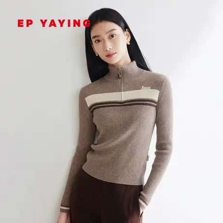 EP YAYING雅莹女装 牦牛绒撞色立领针织衫 2023秋冬新款9905A商品大图
