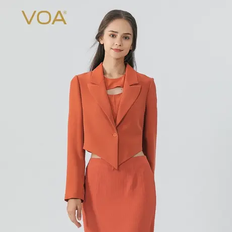 VOA砖红色45姆米重磅桑蚕丝戗驳领长袖一粒扣简约真丝西服外套秋图片